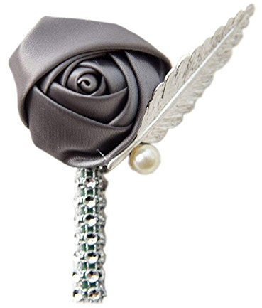 Cheerlife Damen Strass Ansteckblume Handgefertigt Satin Rosen Blume Brosche Hochzeit Party Blume Boutonniere Herren Reversnadel für Anzug Grau