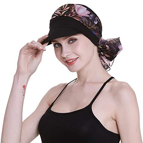 Newsboy Cap für Damen, Chemo-Kopfbedeckung mit Schals, Geschenk, Haarausfall, ganzjährig erhältlich, Schwarz, Einheitsgröße