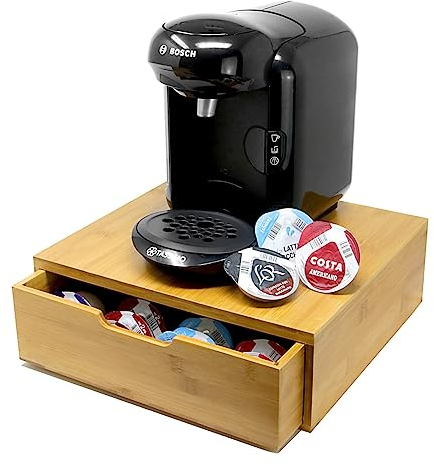 Bamboo 64 Coffee Pod Drawer | Tassimo Pod Compatible | Coffee Machine Stand | Pod Drawer Dispenser | Wooden Kitchen Storage for Coffee & Tea | M&W