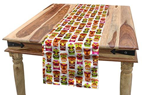 ABAKUHAUS Hawaii Tischläufer, Retro Hawaiian, Esszimmer Küche Rechteckiger Dekorativer Tischläufer, 40 x 225 cm, Grün Braun