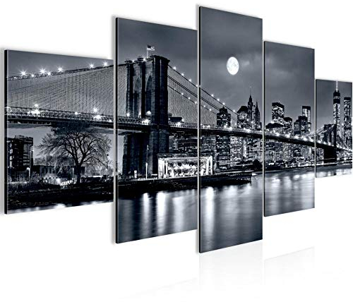 Runa Art Bild Wohnzimmer Büro New York City 5 Teilig Skyline Schwarz weiss Wandbilder auf Vlies Leinwand 606753a