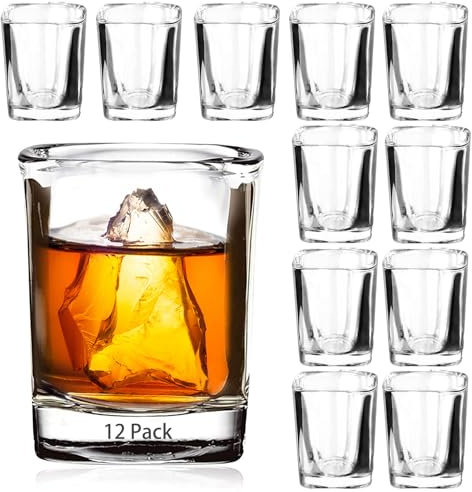 Ruckae Schnapsgläser, transparent, mit schwerem Boden, quadratisch, für Wodka, Tequila, Whiskey, Likör, 12 Stück