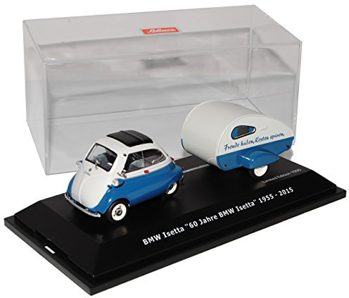 B*M*W Isetta mit Anhänger Blau Weiss 60 Jahre B*M*W Isetta 1/43 Schuco Modell Auto mit individiuellem Wunschkennzeichen