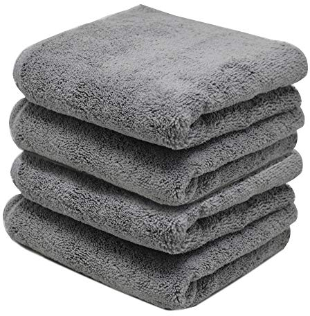 Towelogy® Microfibre Cleaning Cloths Grey 420GSM Large Thick Ultra Absorbent Multipurpose For Dusting Polishing Washing 40x40cm (Pack Of 4, Grey)