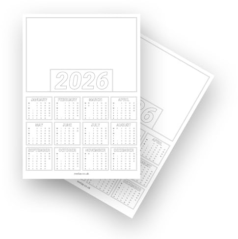 evelay Pack of 10 Blank 2026 Calendar A4 Year to View White DIY Planner Sheets for Personalised Photo Crafts Home School Office Organiser