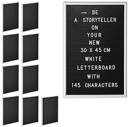 Relaxdays 10 x Letterboard, je 145 Buchstaben, Zahlen, Sonderzeichen, 45x30 cm, Buchstabentafel zum Stecken, Kunststoff, weiß