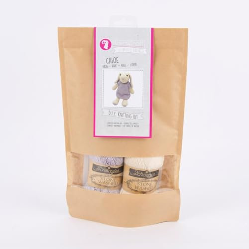 SCHÖNER LEBEN. HardiCraft Strickset für Kuscheltier Hase Chloe cremeweiß lila mehrteilig