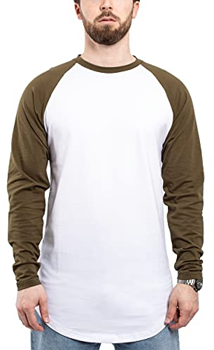Blackskies Baseball Longsleeve T-Shirt | Langes Oversize Fashion Basic Langarm Raglan Herren Longshirt Long Tee Melliert - Weiß-Olive X-Large XL