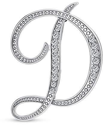 Große Aussage Abc Pave Crystal Cursive Script Monogramm Buchstaben Alphabet Initial D Schal Revers Pin Brosche Für Frauen Versilbert