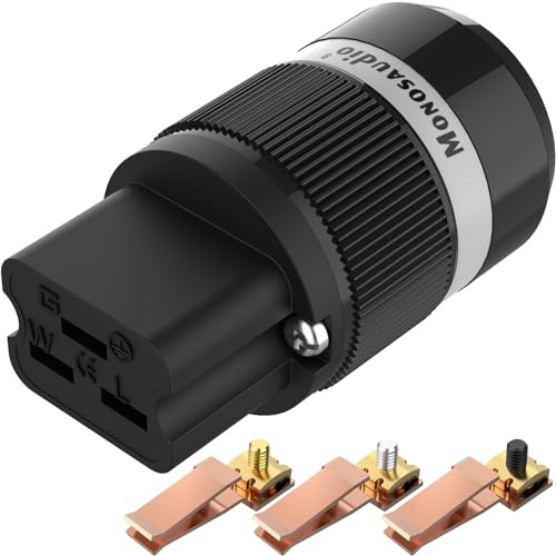 Monosaudio F120 Netzstecker 20A IEC C19 Buchse Steckdose | 99,998% Reines Kupfer, High End Stromsteckverbinder, 4N Kaltgerätestecker, Netzkabelstecker