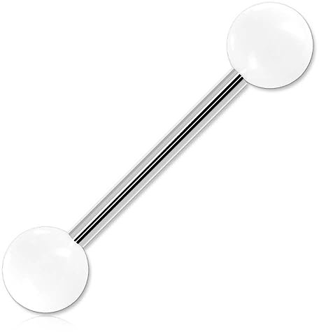 Inoki - Barbell de langue boules acrylique unies - Jonc/Tige 1.6 mm, Long. int. 16 mm, Boule 6 mm - Blanc