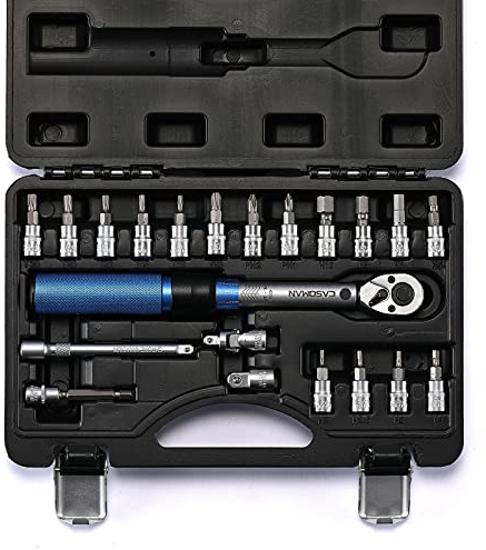 CASOMAN 1/4-Inch Drive Click Torque Wrench Set, Dual-Direction Adjustable, 72-Tooth Torque Wrench with Buckle (20-200IN.LB/ 2.26-22.6Nm),Bicycle Torque Wrench Set