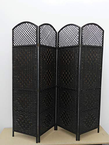Raumteiler Paravent Sichtschuty 184x177cm in Rattan-Optik, Dunkelbraun 4 x 46cm, 4-teilig faltbar