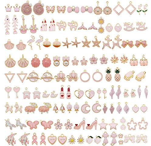 Julie Wang 60 pièces 30 paires pendentifs à breloques en émail rose mixte pour la fabrication de bijoux en vrac lot collier boucles d'oreilles Bracelet artisanat résultats