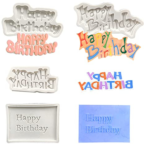 Rolin Roly 4 Pcs Happy Birthday Silicone Letter Molds Cake Topper Decoration Candy Mold Letter Chocolate Moulds for DIY Cake Decoration