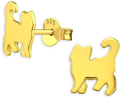 Monkimau Kinderohrringe Katzen Ohrstecker aus 925 Sterling Silber Gold plattiert