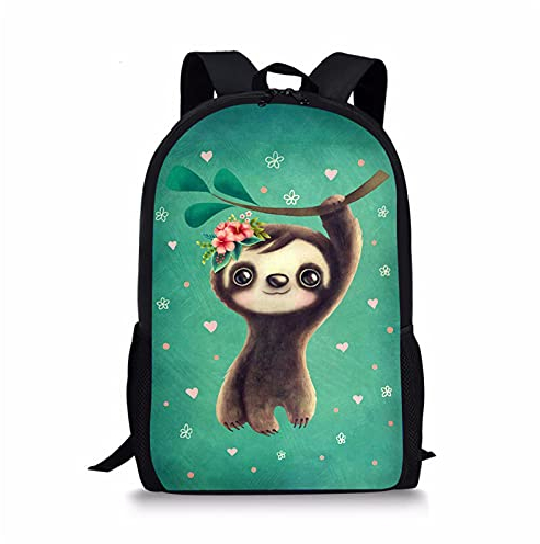 KUIFORTI Kinder Schulrucksack 43,2 cm Büchertaschen Casual Reise Rucksack Jungen Mädchen Große Kapazität Tagesrucksack, Grünes Baby-Faultier, One size