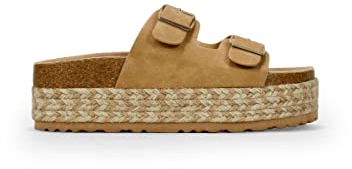 BOSANOVA Sandalias bio estilo pala tostado con una tira ancha al empeine con detalle de dos hebillas regulables y suela de esparto bicolor. Sin cierre Calzado para mujer TOSTADO 38