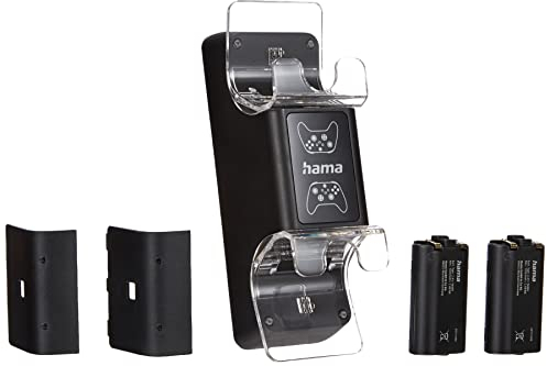 Hama Controller Ladestation für Xbox Series X, Xbox Series S mit 2 wiederaufladbaren Akkus (Zwei Controller gleichzeitig Laden, Aufladestation für Xbox Wireless Controller, Ladekabel 0,5 m) schwarz
