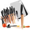 hecef Knife Block, 25 Pieces Rose Gold Knife Set with Block and Sharpener, Professional Kitchen Knife Set with Chopping Board, Knife Sharpener, Steak Knives, Scissors, Peeler