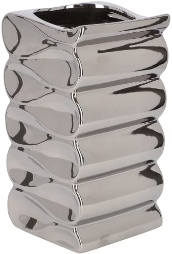 KOTARBAU® Blumentopf Blumenvase aus Keramik Meereswellen Glasiert 26 cm Silber