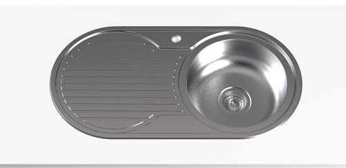 Cata Fregadero RD-1 ED Sobre Encimera con Cubeta Redonda Escurridor Instalación Mueble 45/60 cm Base con Fondo Absorbente Accesorios Incluidos Acabado Acero Inoxidable