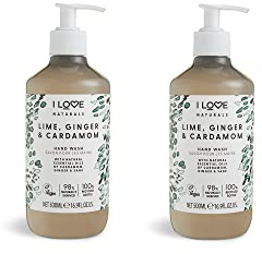 I Love Naturals Lime, Ginger & Cardamom Hand Wash – With Natural Oils of Cardamom, Ginger & Sage – Gently Cleanses & Refreshes – Uplifting Scent – Vegan & Cruelty-Free Hand Soap 2 x 500ml