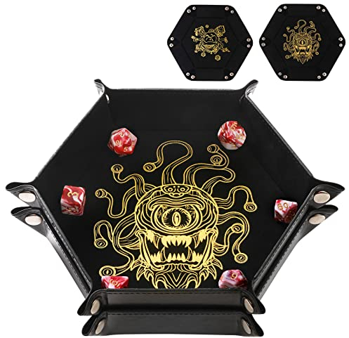 Grajar Tragbares, zusammenklappbares Würfel-Set für RPG-DND-Tischspiele, PU-Leder und Samt-Halter, Aufbewahrungsbox, 2 Stück