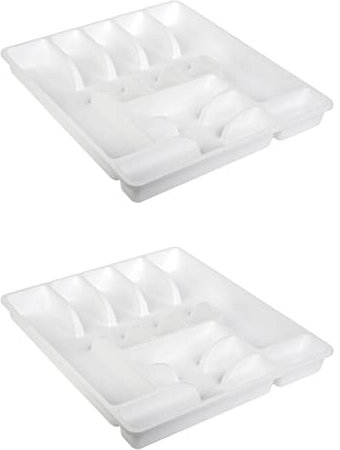 Engelland 2 x Besteckkasten Besteckkorb mit 9 Fächern, Besteckeinsatz aus Kunststoff, BPA-frei, Farbe: Weiß, Maße: 45 x 39 x 5 cm