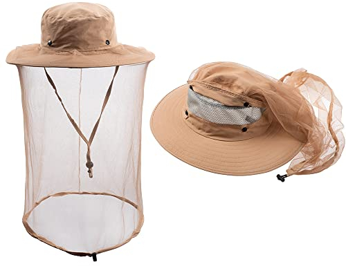 ZffXH Imkerhut Mit Schleier, Khaki Mesh Atmungsaktiv Mückenhut, Moskitonetz Hut, Sonnenhut Mit Moskitonetz Damen, Tropenhut Mit Moskitonetz, Herren Hut Mit Netz Sommerhut, Mosquito Hat