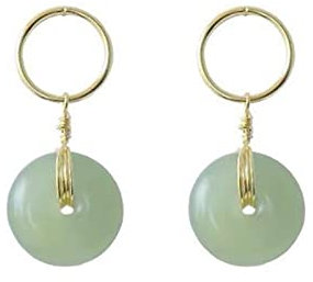 KnBoB Ohrstecker Gold Damen, Jade mit Rund Hellgrün Stein 925 Silber Ohrringe Hängend