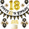 VICTERR 18th Birthday Decoration, 18 Party Decoration Black Gold Balloons Birthday, Women Men Happy Banner Triangle Balloon for Woman Cake Topper (XM-B-HEIJIN18SUI)
