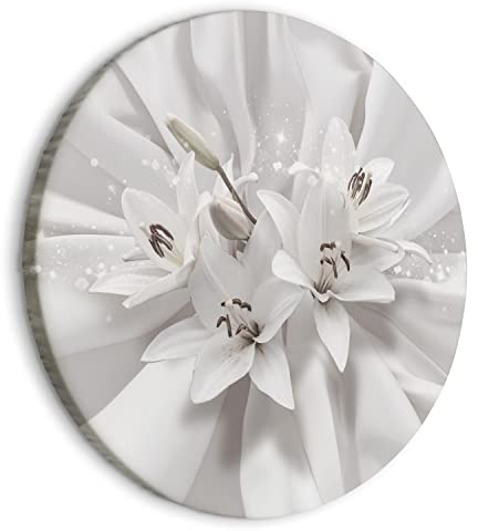 murando - runde Bilder weiße Lilien 80x80 cm Leinwandbild 1 tlg Kunstdruck modern Wandbilder XXL Wanddekoration Design Wand Bild 3D Blumenstrauß bokeh Abstrakt b-C-10354-bc-a