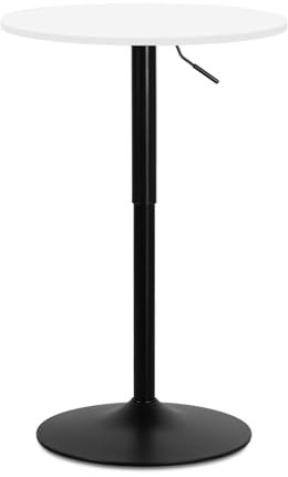 MoNiBloom Pub Runder Tisch, weiße Holztextur, Tischplatte mit Metallfuß und Verstellbarer Höhe, 59,7 cm Durchmesser, moderner Cocktail-Bistro-Tisch für Esszimmer, Bistro, Café, Hausbar (weiß)