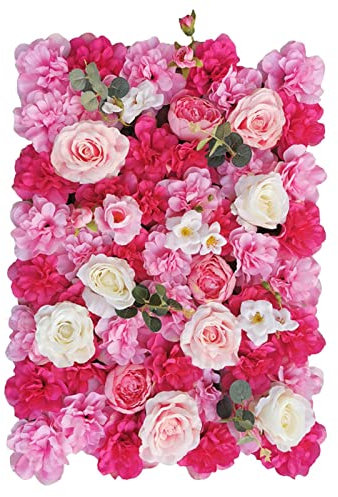 Ronyme Fleur Artificielle Mur Panneau Fond Panneau Floral Panneau Toile de Fond pour la fête de Mariage Saint Valentin décoration, Rose Rouge Rose