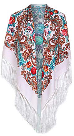 Schals für Frauen Scarves Russischer Babuschka-Schal für Damen, Schal, übergroß, traditioneller ukrainischer Retro-Stil, Bedruckte Quasten, quadratische Schals Hair Scarf for Women