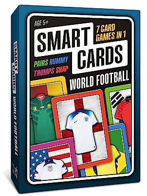 100 PICS SMART CARDS World Football Age 5+, Gift, Stocking Filler, Travel Card Game, 50 cards, 7 games in 1, Pairs, Snap, Trumps, Rummy, Memory Quiz, Trivia, +, 1-8 Players,