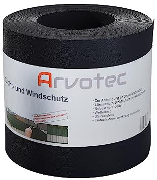 Arvotec Sichtschutz, 25 Meter, zur Anbringung an Doppelstabmatten, Lärm-, Sicht- & Windschutz - einfache Montage, ohne Werkzeug - 1,1 mm Stärke statt der üblichen 1,0 mm - Made in Germany (Schwarz)