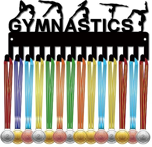 CREATCABIN Ginnastica Medaglietta Appendiabiti Porta Medaglie Espositore Sport Metallo Appeso Premi Ferro Piccolo Supporto Decoro con 14 Ganci per Parete Casa Distintivo Gara Ginnastica 29x11.2cm