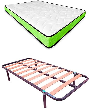 DUÉRMETE ONLINE Literie complète avec Matelas viscoélastique réversible (Face Hiver/été) + sommier Basic avec Pieds Pinces, Acier allié, Gris, 90 x 190 cm