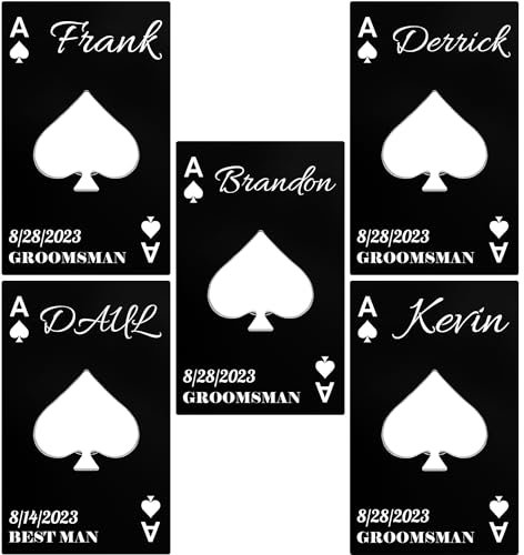 5PCS Personalised Bottle Openers Credit Card Size, Groomsmen Best Man Gifts for Wedding Bachelor Party, Stainless Steel Beer Bottle Opener, Spade A Black