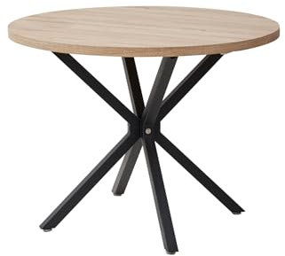 BenyLed Mesa de comedor redonda con patas robustas en forma de X, 100 x 100 x 76,5 cm para cocina, espacios pequeños, apartamentos (vetas de madera claras)