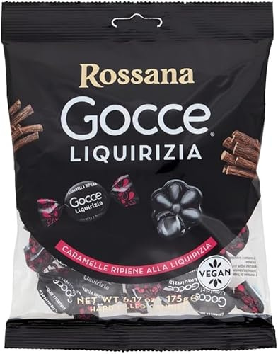 Italian Gourmet Rossana caramelle liquirizia Drops gefüllt vegan 6 x 175g | Bonbons incartati singolarmente, senza glutine, mit Lakritzcreme-Füllung, Gesamtnettogewicht 1,05 kg + Kostenlos Polpa 400g