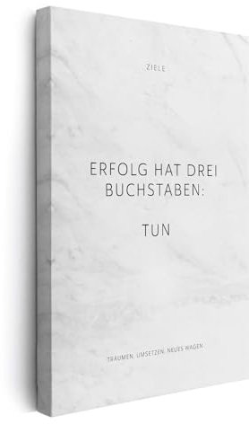 FOMACO Inspiring Art - Motivation Leinwand - 40x60 cm Hochformat - Erfolg hat drei Buchstaben: TUN - Weiß Marmoroptik - Motivationsbild Wandbild Büro Sprüche Inspiration