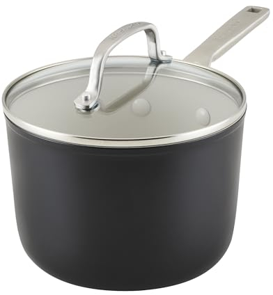 KitchenAid Hard Anodized Ceramic Nonstick Cookware Sauce Pan with Lid, 3 Quart - Matte Black