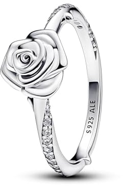 PANDORA Moments Blühende Rose Ring aus Sterling Silber mit Zirkonia Steinen, Größe: 52, 193215C01-52