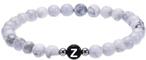 Wycian Partner Armband, Herren Armband 6mm Perlen Magnesit Kristall Weiß Metalllegierung Elastische Perlen mit Buchstabe Z 17cmx6mm Elastisch 1er Naturstein
