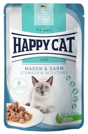 Happy Cat Care Meat in Sauce Magen & Darm Nassfutter, 85 g | Getreidefreies Nassfutter in Sauce, für ernährungssensible ausgewachsene Katzen, Pouch 85 g