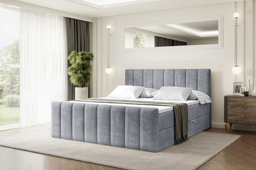 ALTDECOR Boxspringbett mit Matratze und Lattenrost, Boxbett, Topper, Fußteil, Polsterbett mit Bettkasten, Bett mit Stauraum H3-Matratze, Doppelbett, Springboxbett - OTTA-Z - 200x200 - Grau Samt