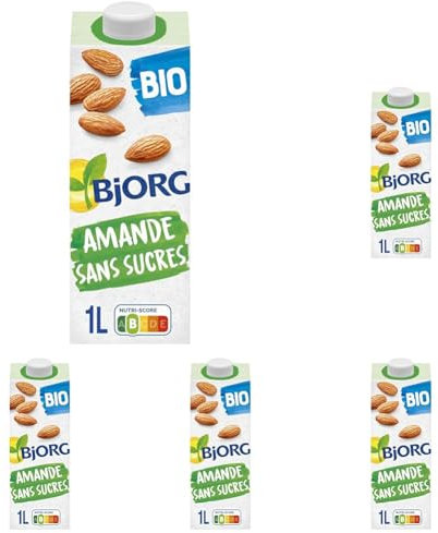 BJORG - Lait d'Amande Sans Sucre Ajouté - Lait Végétal Bio - Pauvre en Acides Gras Saturés - Brique 1 Litre (Lot de 5)